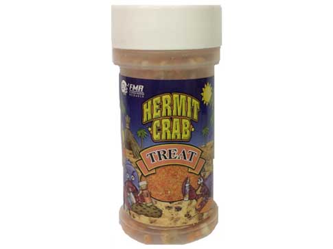 FMR Land hermit crab treat in plastic bottle with white cap. 