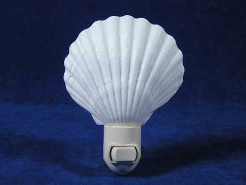 White Irish deep scallop seashell night light.